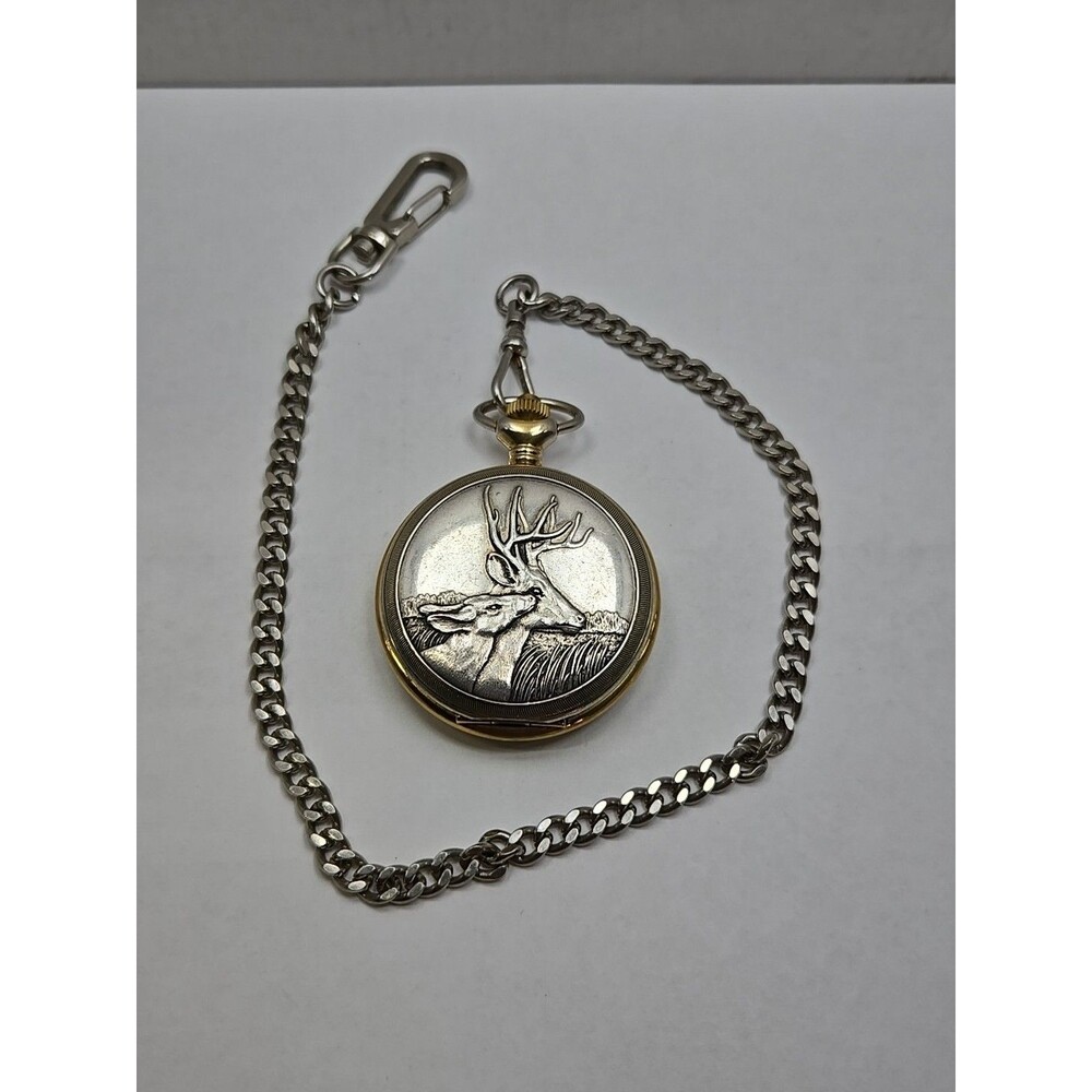 Philip Crowe Majesti Swiss Deer Buck Doe Pocket Watch Quartz Hunter New Battery